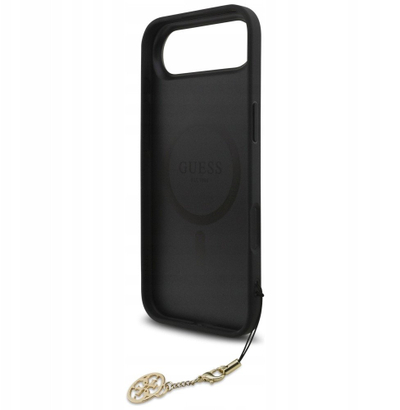 Mbulesë telefoni Guess Case 4G Charm për iPhone 17 Pro, polikarbonat, lëkurë PU, gri
