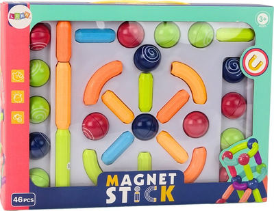 Lodër ndërtimi me magnet Lean Toys Magnet Stick, 46 copa, shumëngjyrëshe