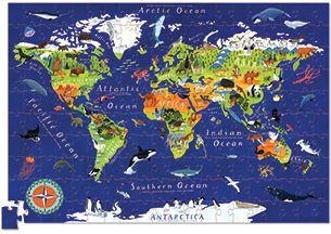 Puzzle Crocodile Creek World Map, 200 copa, me poster, shumëngjyrësh