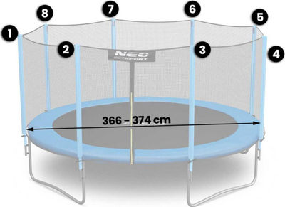 Rrjetë e jashtme për trampolinë Neo-Sport, 374cm, e hirtë
