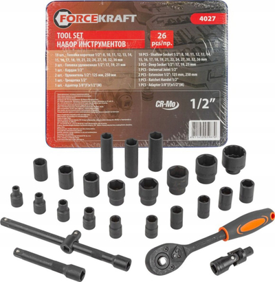 Set çelësa soket Socket Wrenches, 26 copë, 1/2", 8-36 mm