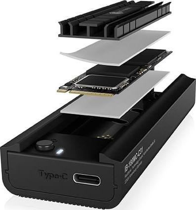 Stacion dokimi Icy Box IB-180MC-C31, M.2 NVMe dhe SATA, USB 3.2 Gen2 Type C, alumin, i zi