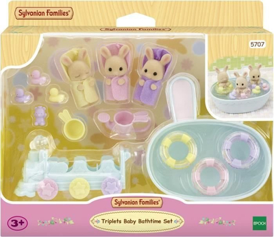 Set lodrash Sylvanian Families Triplets Baby Bathtime, figurina lepurushë, aksesorë banje, shumëngjyrësh