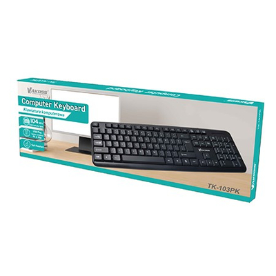 Тастатура Vakoss TK103, со USB кабел, 104 тастери, црна