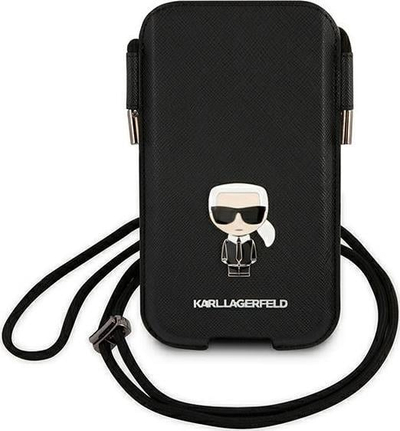 Çantë telefoni Karl Lagerfeld Bag KLHCP12LOPHKMK, deri 6.7\", lëkurë saffiano, e zezë