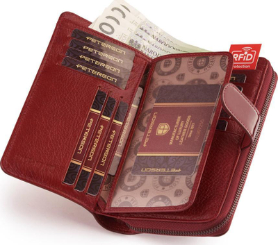 Portofol për gra Peterson BC 603, lëkurë, RFID, i kuq