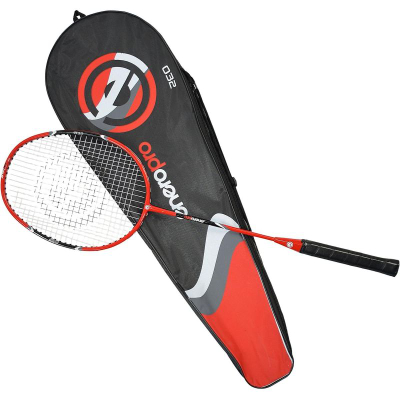 Raketë badminton Enero Pro 32, alumin, me çantë, e zezë me të kuqe