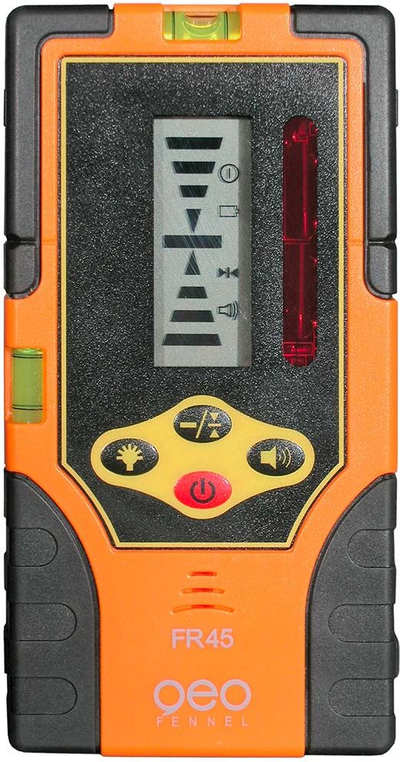 Detektor lazeri rrotullues Geo‑Fennel FR45, IP66, me ekran LCD, portokalli
