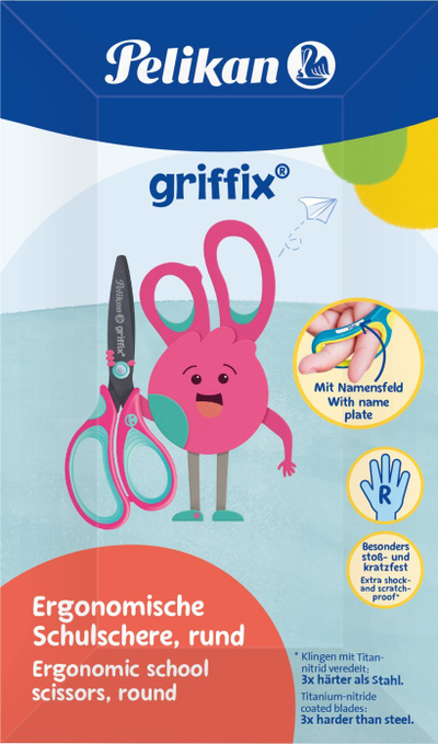 Gërshërë shkollore Griffix Scissors, për dorën e djathtë, maja e rrumbullakosur