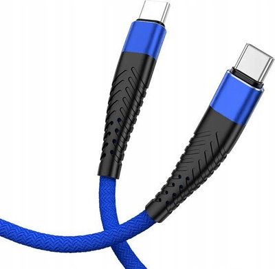 Kabllo USB C në USB C, me stof, për karikim dhe të dhëna, blu