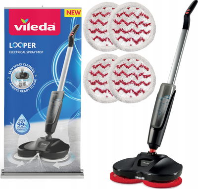 Mop elektrik Vileda Looper, me spërkatje, pa kabllo, i zi