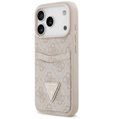 Mbulesë telefoni Guess Hardcase 4G Double Card Triangle për iPhone 17 Pro, me MagSafe, me hapësirë për karta, rozë