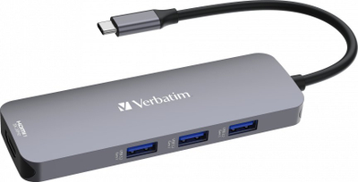 Hub USB C Verbatim CMH 08, 8 porta, HDMI 8K, gri