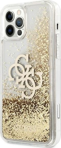 Mbulesë telefoni Guess Hard Cover 4G Big Liquid Glitter, për iPhone 12 12 Pro, e artë