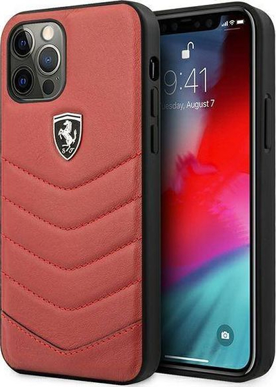 Kapak telefoni Ferrari Quilted, për iPhone 12 12 Pro, lëkurë, i kuq