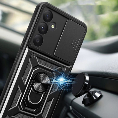 Këllëf telefoni Tech-Protect Camshield Pro për Galaxy S24 FE, me unazë stand, me kapak kamere, i zi