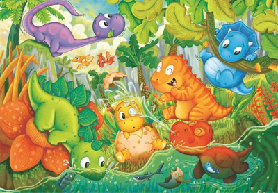 Puzzle Clementoni Dinos Happy Oasis, 24 pjesë maxi, 62x42 cm, shumëngjyrësh