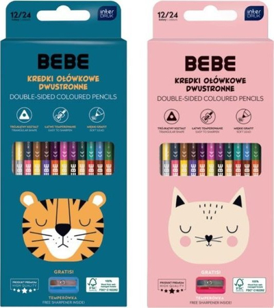 Боички Interdruk Bebe Pastelli, двострани, 24 бои, со острилка