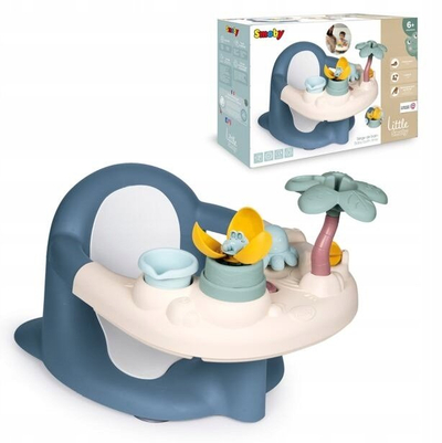 Karrige banjo për bebe Smoby LS Baby Bath Seat, me tabaka lojërash, me kupa thithëse, blu e krem
