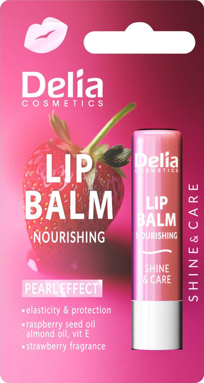 Balsam për buzë Nourishing me luleshtrydhe, efekt perlë, 4.8g, rozë