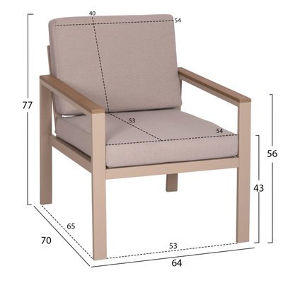 Set mobiljesh oborri Safin HM6278.04, 4 pjesë, alumin, ngjyrë cappuccino me jastëkë beige