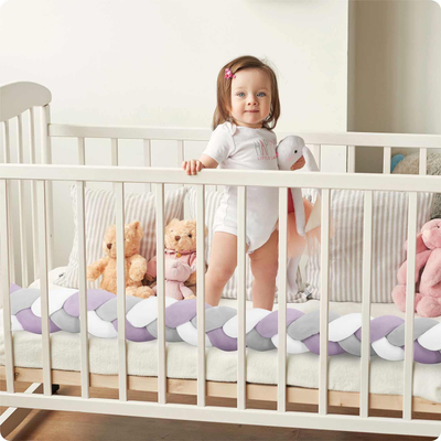 Mbrojtëse krevati për bebe Ricokids Braided, 3 m, antialergjike, shumëngjyrëshe pastel