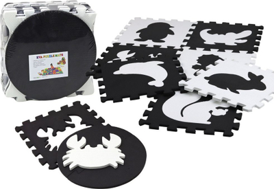 Tapet puzzle edukativ Leantoys zi e bardhë, 19 copa EVA, bardh e zi