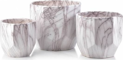 Set vazo qeramike dekorative Mondex Neva Marble, 3 copë, imitim mermeri, të bardha