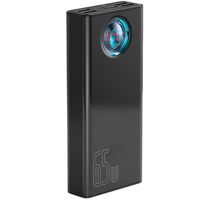 Powerbank me ekran dixhital Baseus Ambilight Overseas Edi QC, 30000mAh, 100W, i zi + kabllo USB-C/USB-C 1m, e zezë