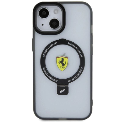 Këllëf telefoni Ferrari Hardcase për iPhone 15, MagSafe, me unazë stand, transparent