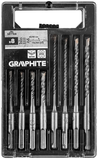 Set stërvitësesh betoni Graphite 56T168, SDS Plus, 8 copë, gri