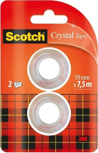 Shirit ngjitës SCOTCH Crystal, 19mm x 7.5m, set me 2 rrotulla, transparent