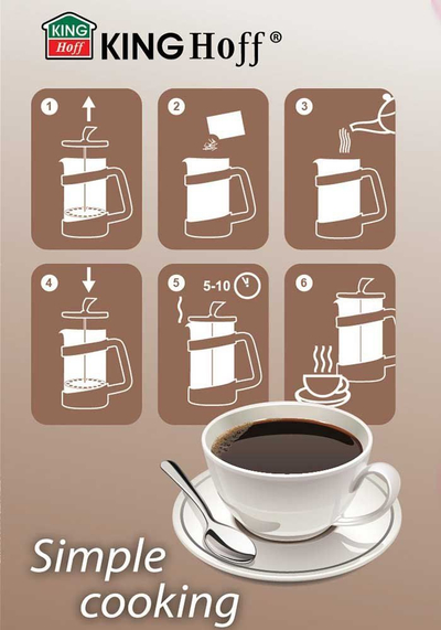 French press KingHoff KH-1397, 350ml, xham inoks, transparent
