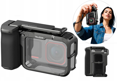 Grip dore për kamera TELESIN S6-FMS-31-TIS, për Insta360 Ace Pro Pro 2, me levë shkrehësi, ngjyrë e zezë