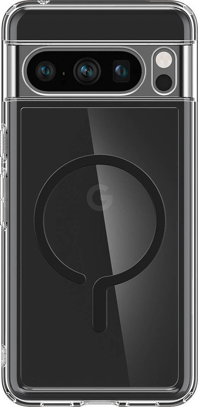 Këllëf telefoni Spigen Ultra Hybrid OneTap Metal Ring MagSafe për Google Pixel 8 Pro, transparent, i zi