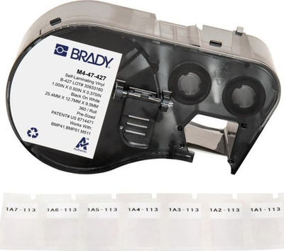 Kasetë etiketash Brady M4-47-427, vetëngjitëse vinil, 360 etiketa, e bardhë