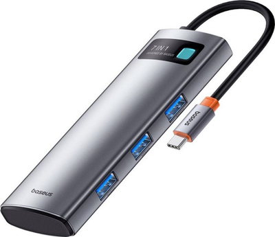 Hub USB C Baseus Metal Gleam 7 në 1, HDMI, Power Delivery, gri metalike
