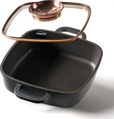 Tigan katror STONELINE Corner Pan, 20 x 20 cm, jo-ngjitës, me kapak xhami për aroma, ngjyrë rose gold