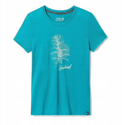 Bluzë femrash Smartwool Sage Plant Graphic SS Tee, lesh Merino, mëngë të shkurtra, deep lake