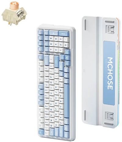 Tastierë mekanike MCHOSE K99, 90%, wireless dhe me kabllo, RGB, e bardhë kaltëroshe