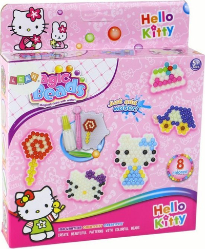 Set kreativ me rruaza uji Leantoys Hello Kitty, 8 ngjyra, për kalamaj 5+