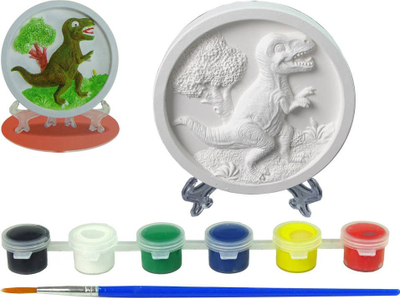 Set pikturimi Lean Toys Plaster Painting Dinosaurs, figura dinosauri me gips, bojëra dhe penel, e bardhë