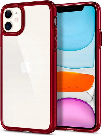 Mbulesë telefoni Spigen Ultra Hybrid për iPhone 11, transparente, me kënde të forcuara, e kuqe