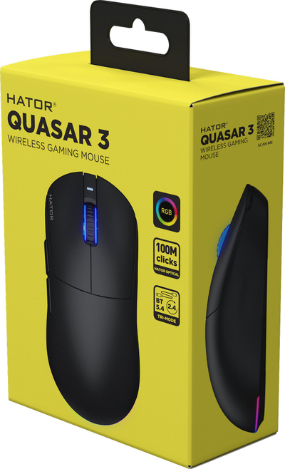 Maus wireless Hator Quasar 3, i rehatshëm në dorë, i zi