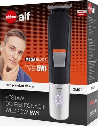 Set qethëse flokësh dhe mjekre ZMG20, 5 në 1, pa kabëll, ekran LED, gri