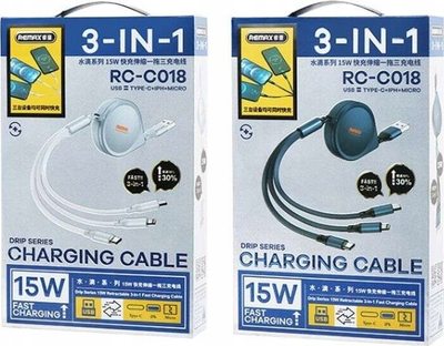 Kabllo kariku Remax Drip Series RC-C018, 3 në 1, 15W, blu