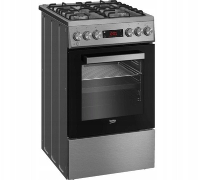 Shporet me gaz edhe korent Beko FSM52320TXDT, furrë me ventilator 60L, argjend