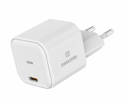 Karikues SWISSTEN GAN 1X USB-C, 65W, Power Delivery, i bardhë
