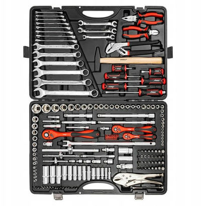Set veglash në valixhe Tool Set, 180 pjesë, profile gjashtëkëndore, gri