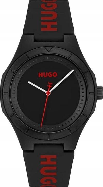 Orë dore Hugo HUGO #LIT, rrip silikoni, 5 ATM, e zezë